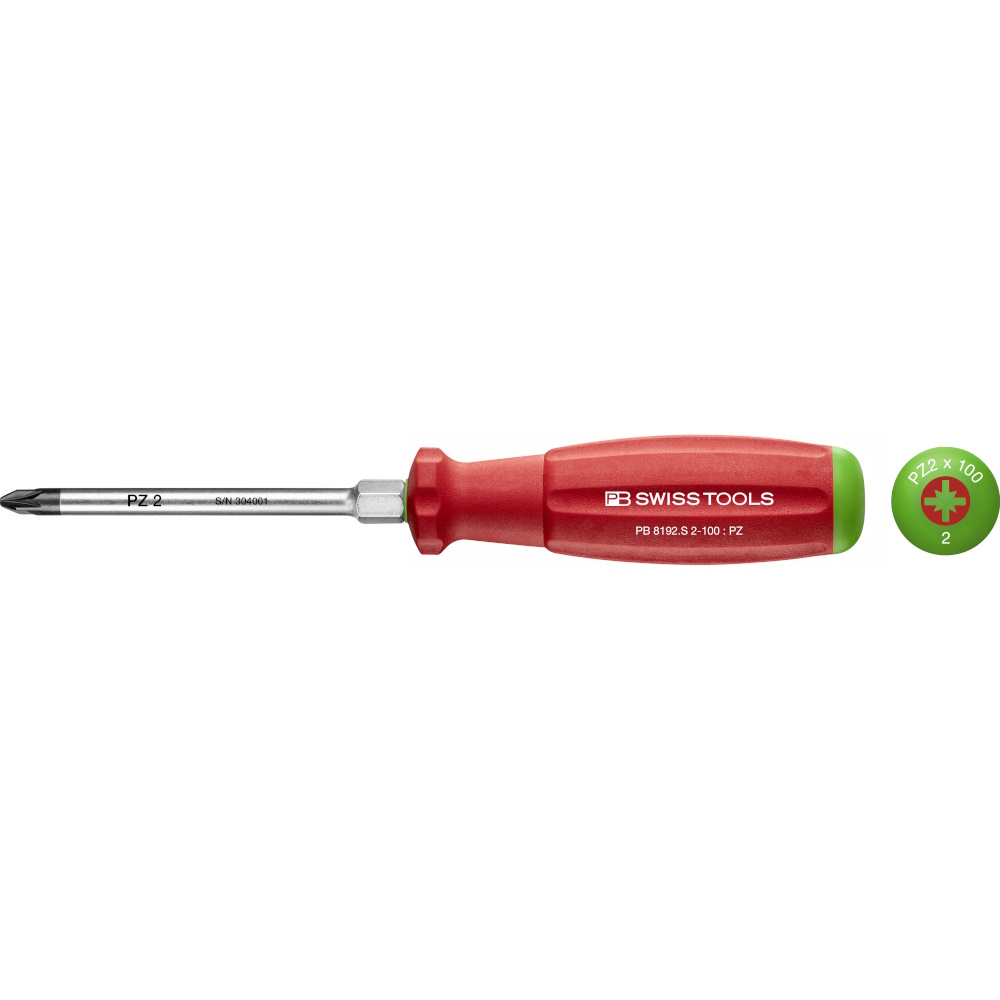 PB Swiss Tools 8192.S 2-100 SwissGrip screwdriver with hexagon portion Pozidriv size PZ2