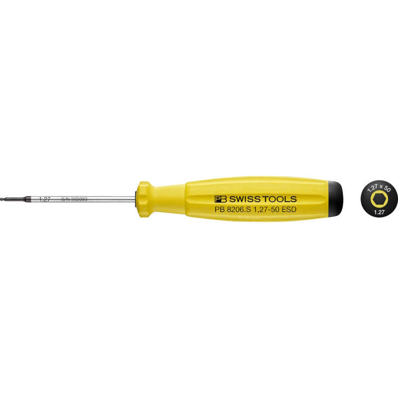 PB Swiss Tools 8206.S1,27-50 ESD SwissGrip ESD screwdriver Inbus with ball end 1,27 mm