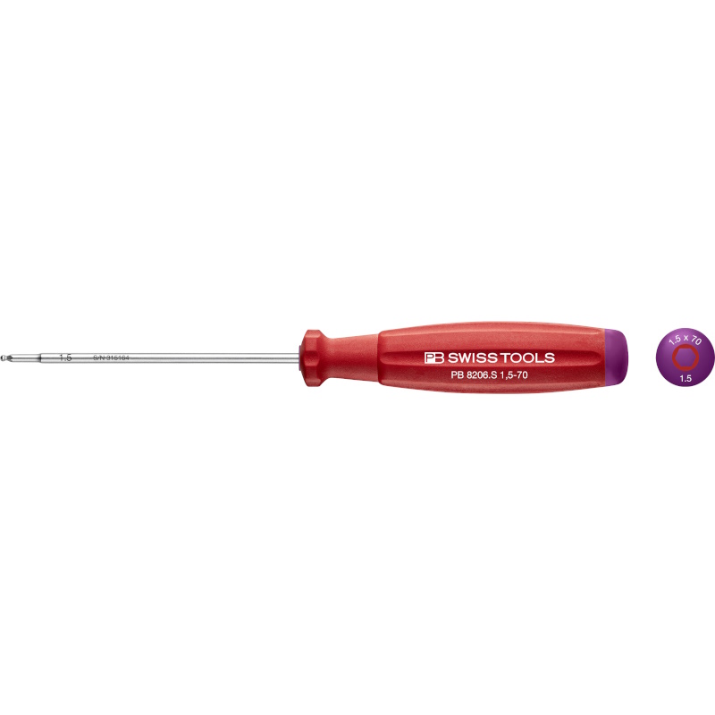 PB Swiss Tools 8206.S1,5-70 SwissGrip screwdriver Inbus with ball end 1,5 mm