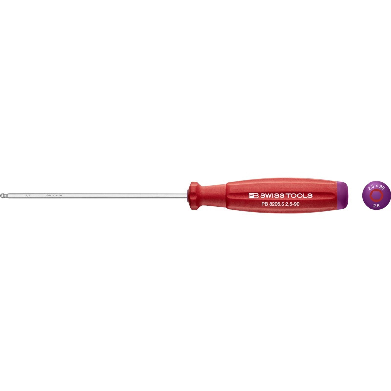 PB Swiss Tools 8206.S2,5-90 SwissGrip screwdriver Inbus with ball end 2,5 mm