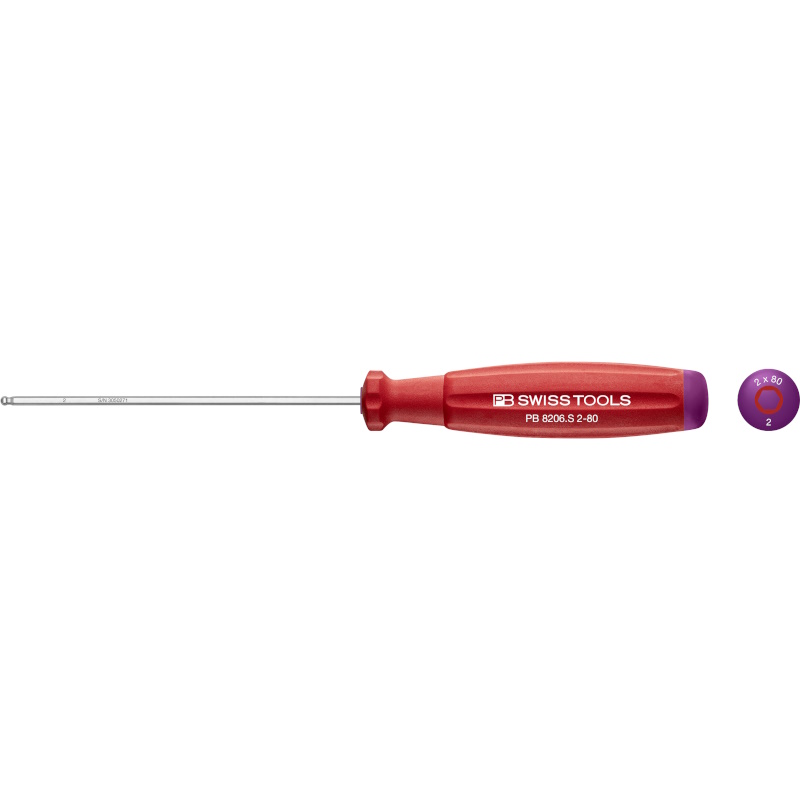 PB Swiss Tools 8206.S2-80 SwissGrip screwdriver Inbus with ball end 2 mm