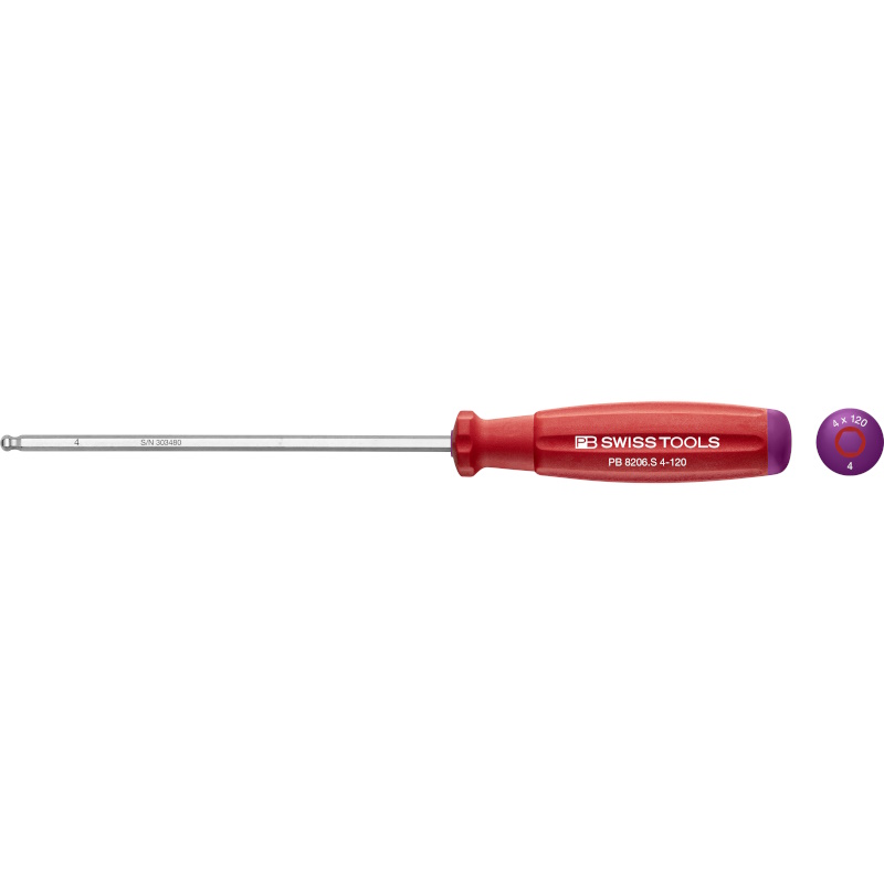 PB Swiss Tools 8206.S4-120 SwissGrip screwdriver Inbus with ball end 4 mm