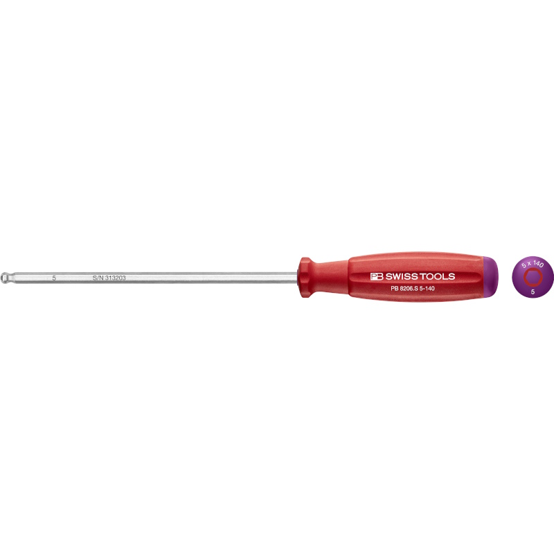PB Swiss Tools 8206.S5-140 SwissGrip screwdriver Inbus with ball end 5 mm