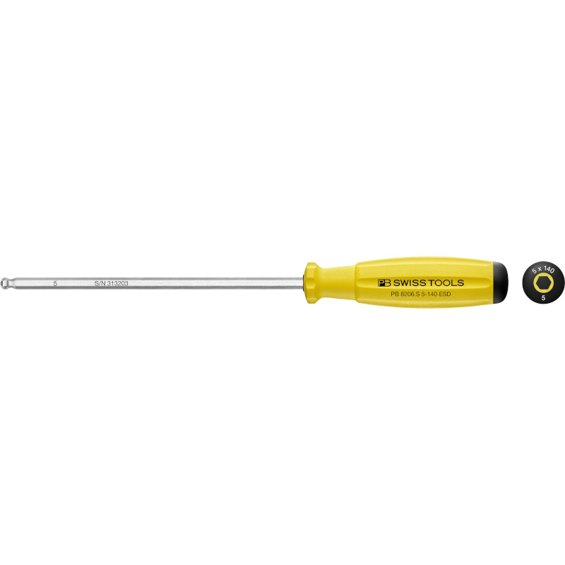 PB Swiss Tools 8206.S5-140 ESD SwissGrip ESD screwdriver Inbus with ball end 5 mm