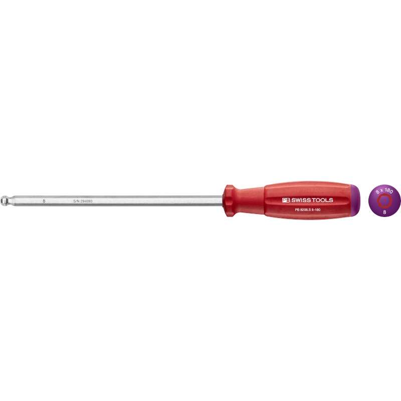 PB Swiss Tools 8206.S8-180 SwissGrip screwdriver Inbus with ball end 8 mm