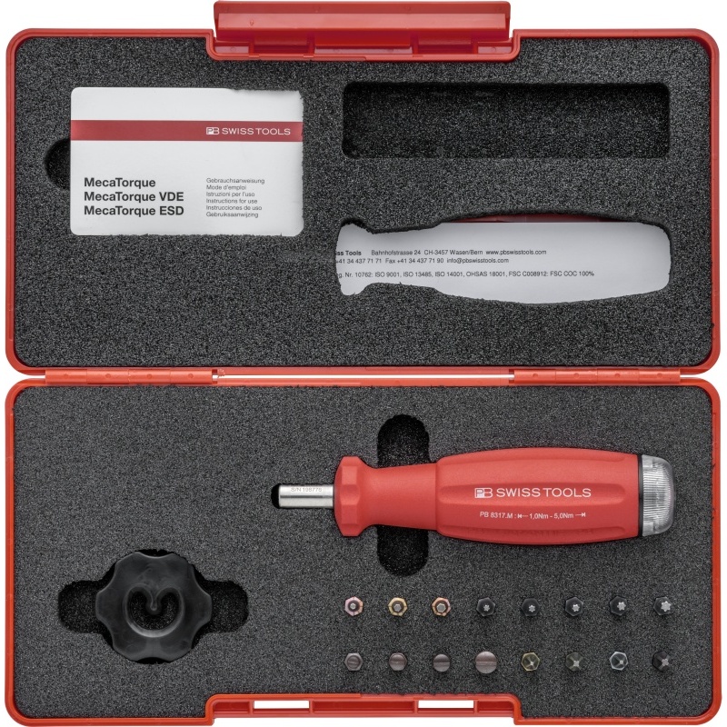 PB Swiss Tools 8321.Set B3 MecaTorque torque handle set with 16 bits, 1,0 - 5,0 Nm