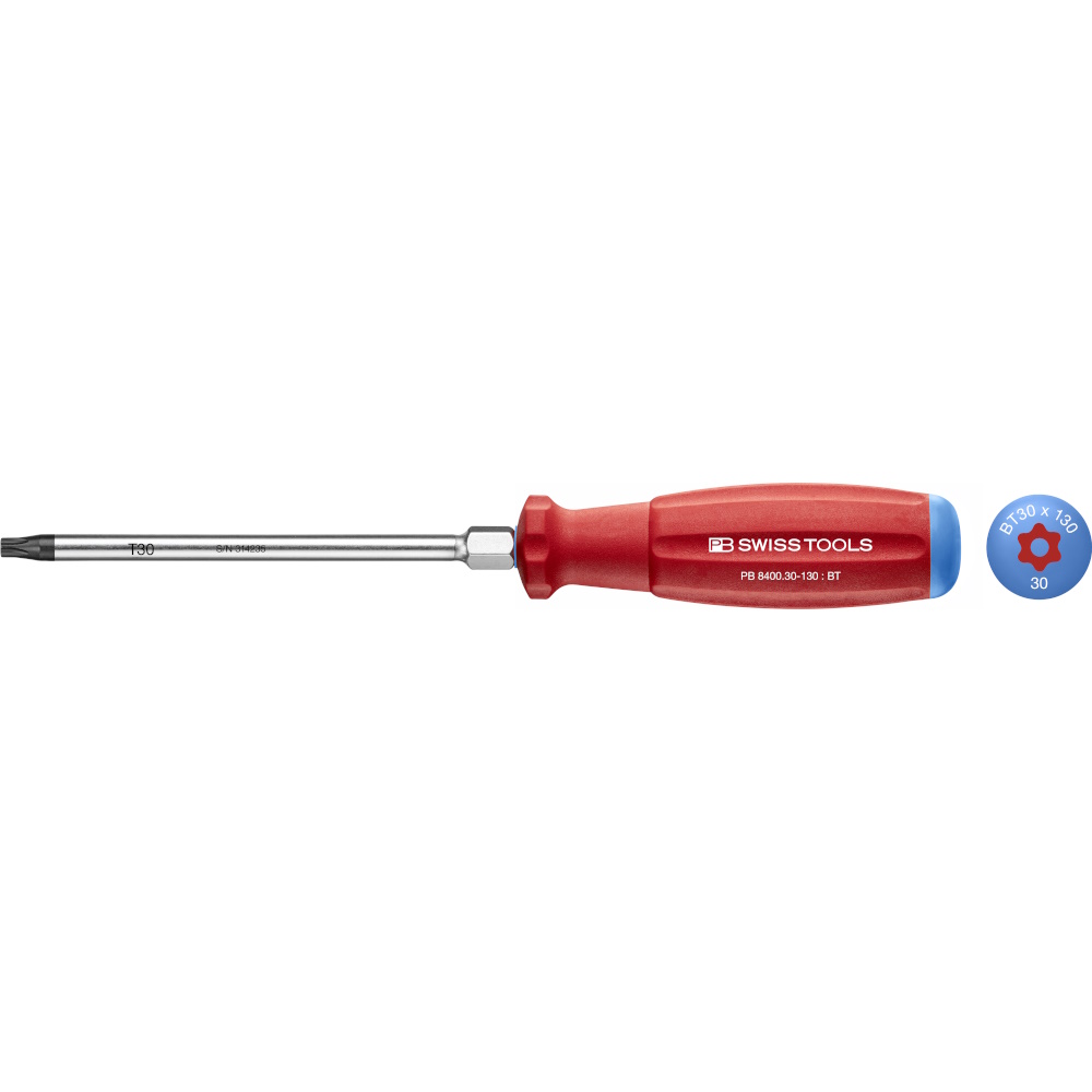 PB Swiss Tools 8400.B 30-130 SwissGrip screwdriver, Torx with bore hole, size T30