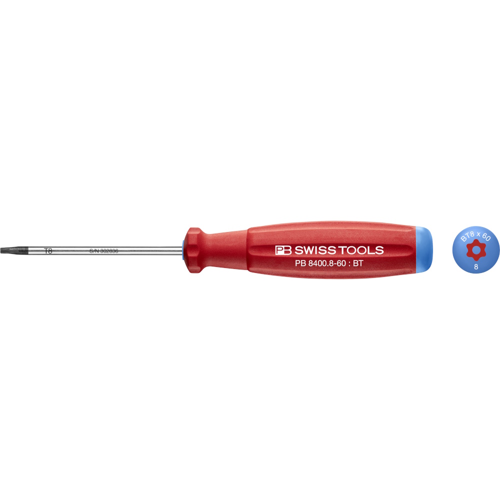 PB Swiss Tools 8400.B 8-60 SwissGrip screwdriver, Torx with bore hole, size T8