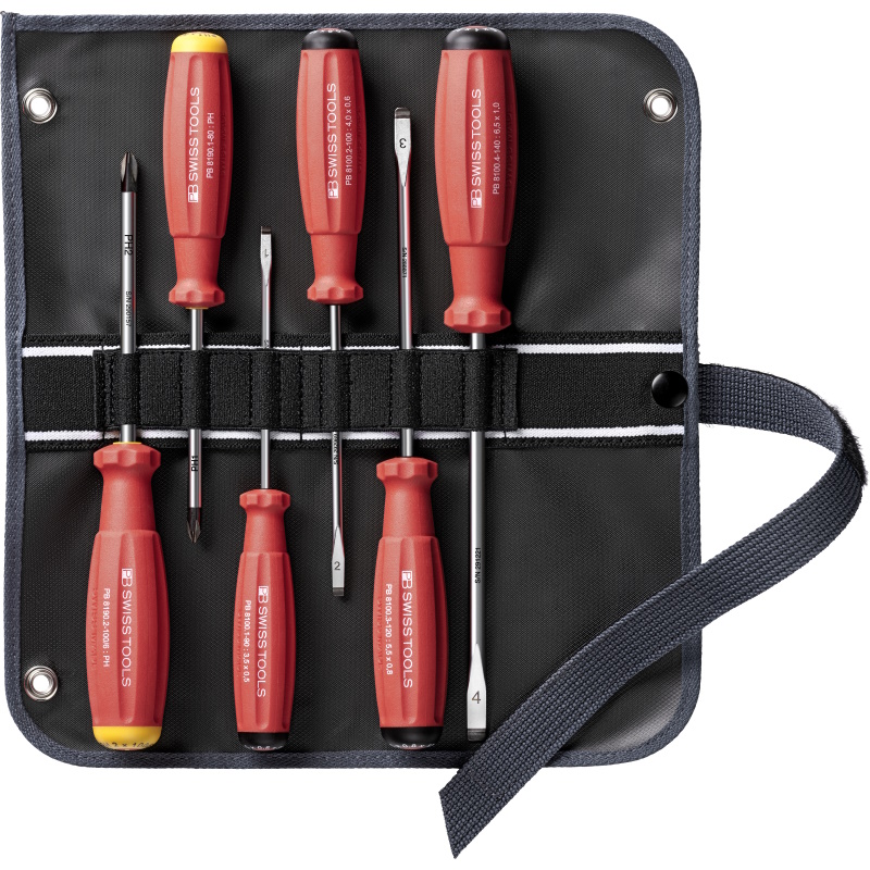 PB Swiss Tools 8560.SU GY SwissGrip screwdriverset, Slotted / Phillips, in roll-up case